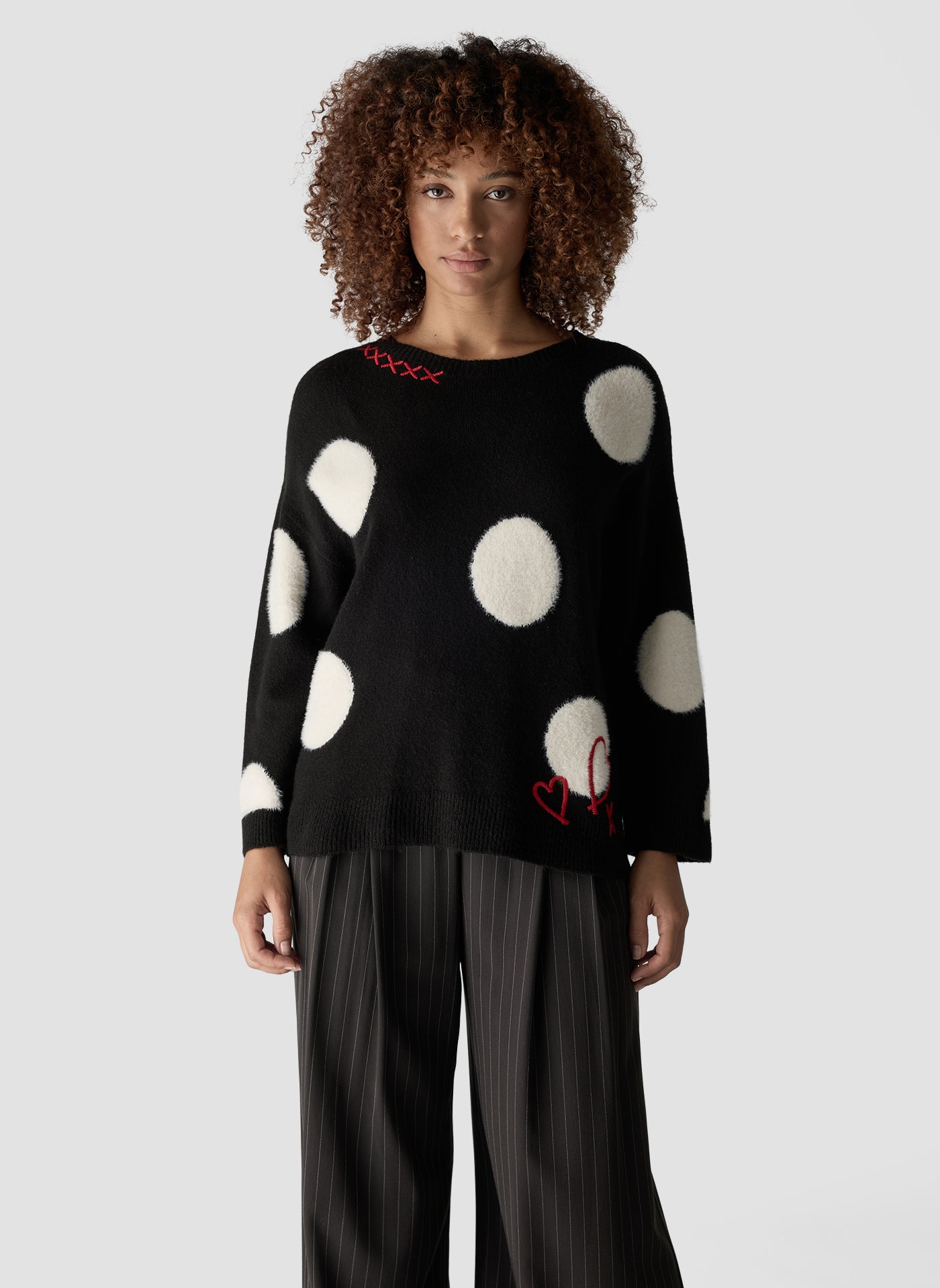Spot Print Crew Neck Sweater in Black