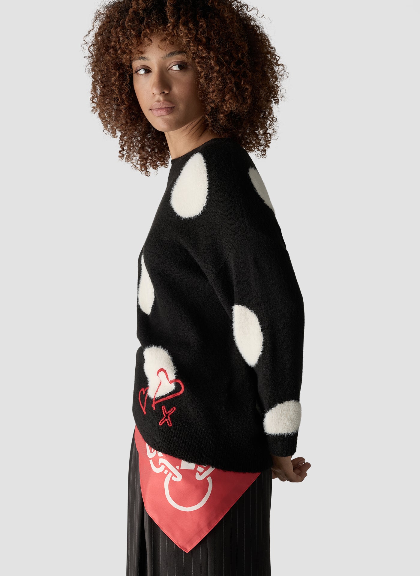 Spot Print Crew Neck Sweater in Black