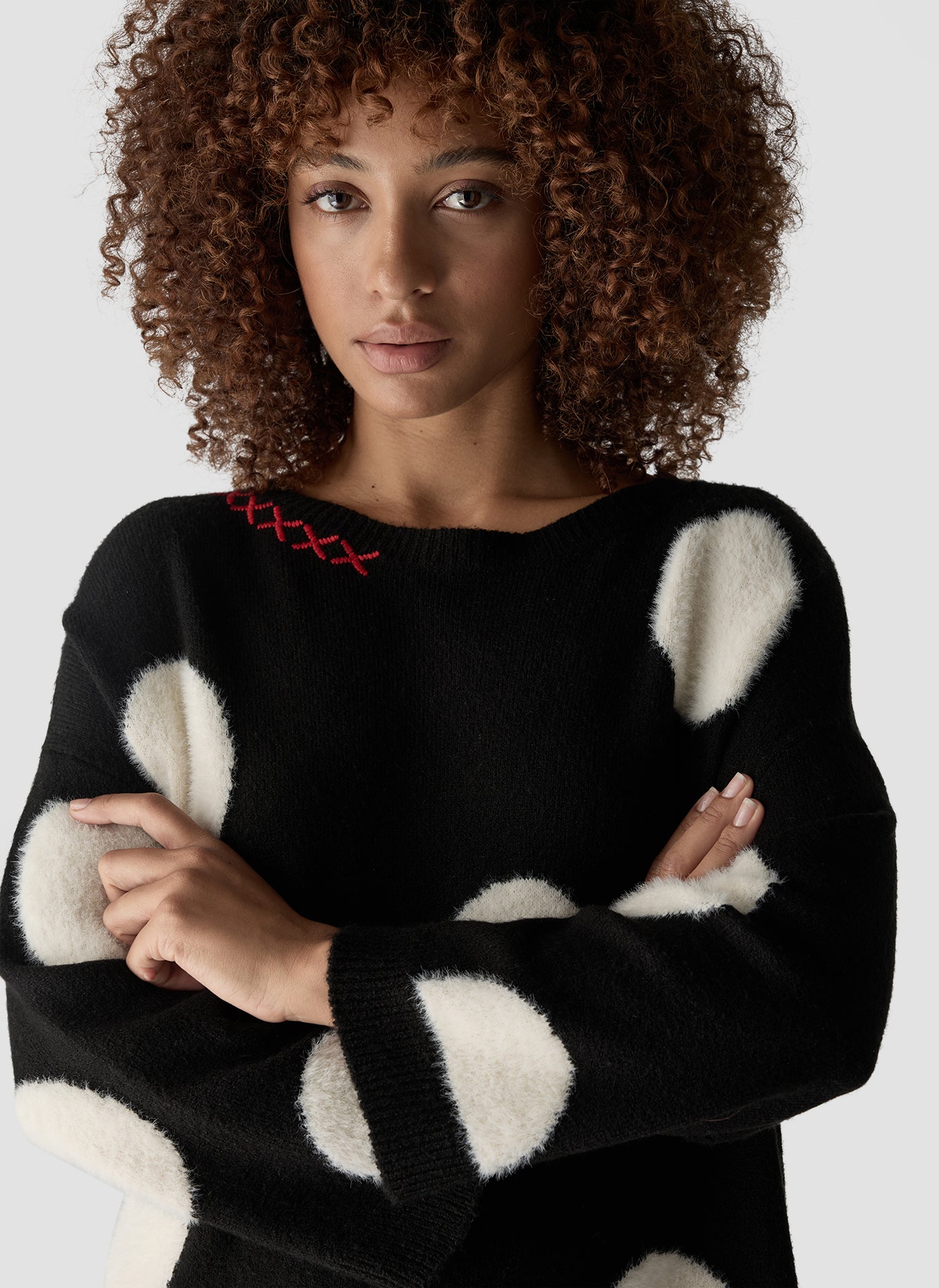 Spot Print Crew Neck Sweater in Black