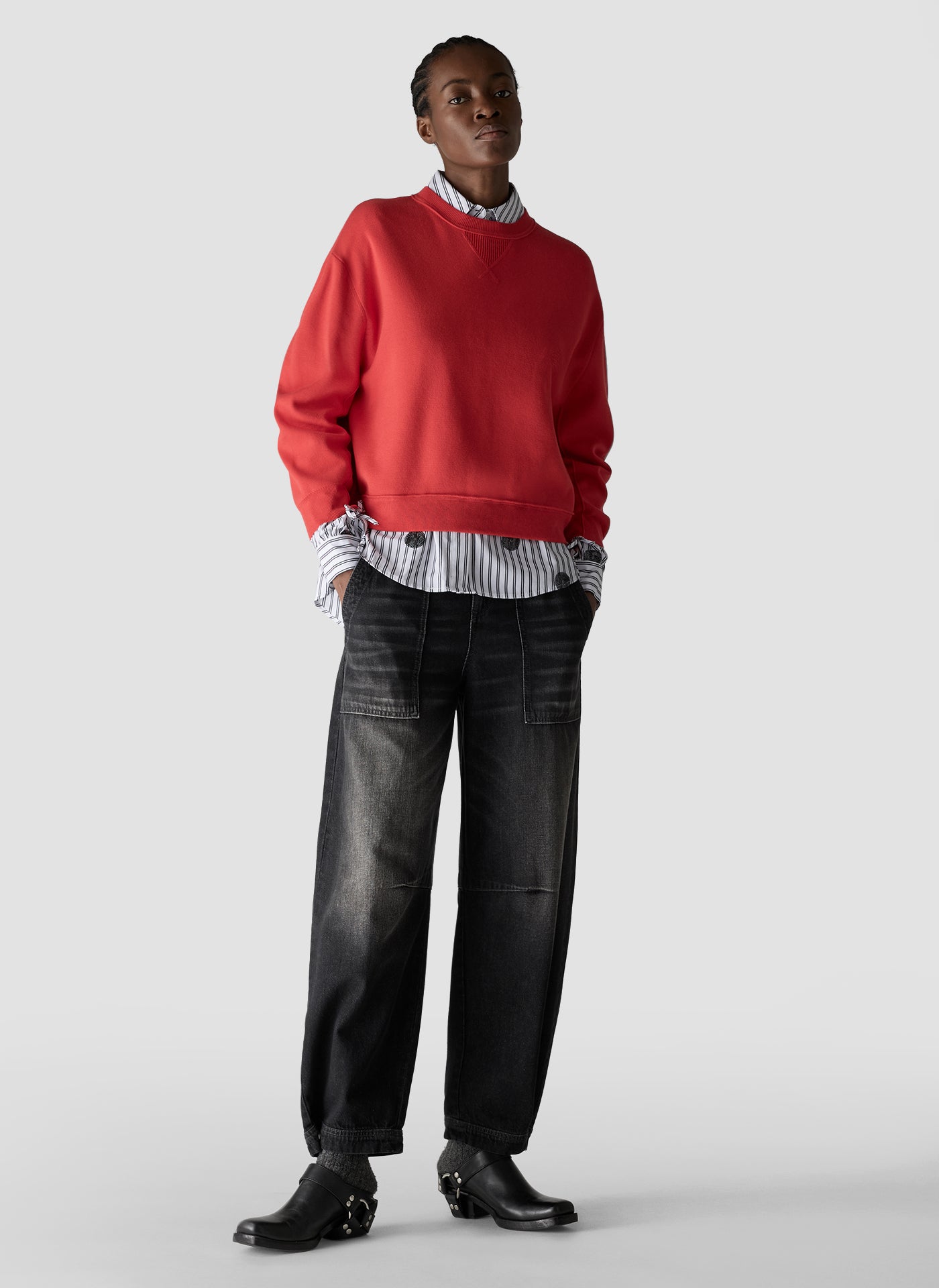 Colour Block Crew Neck Sweater in Paprika