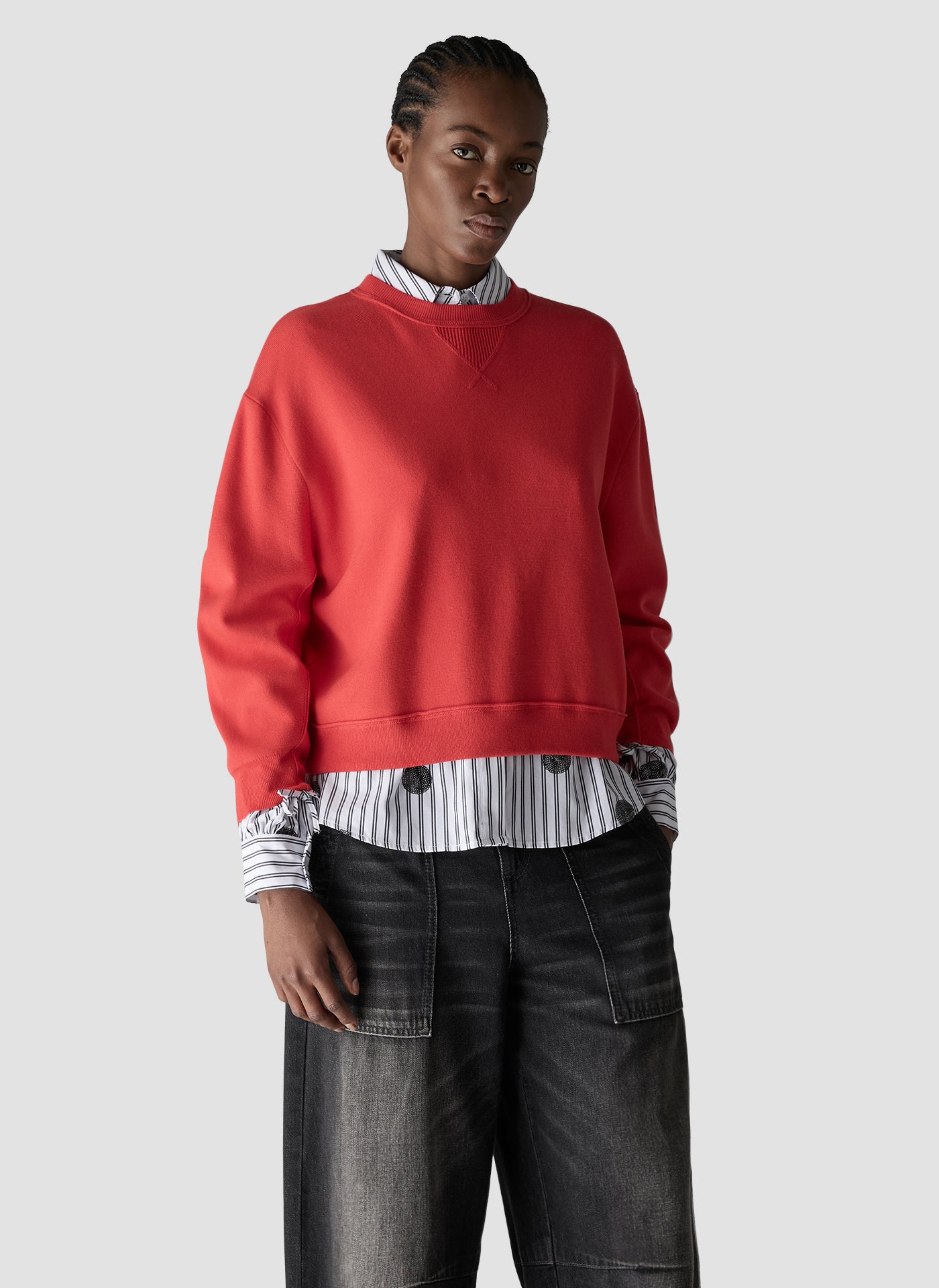 Colour Block Crew Neck Sweater in Paprika