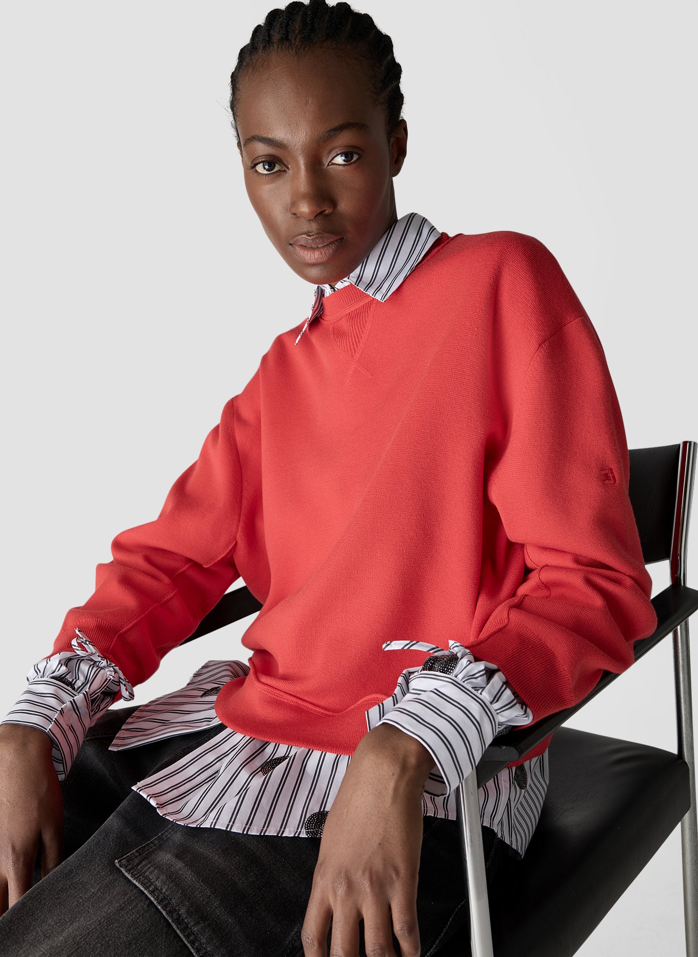 Colour Block Crew Neck Sweater in Paprika