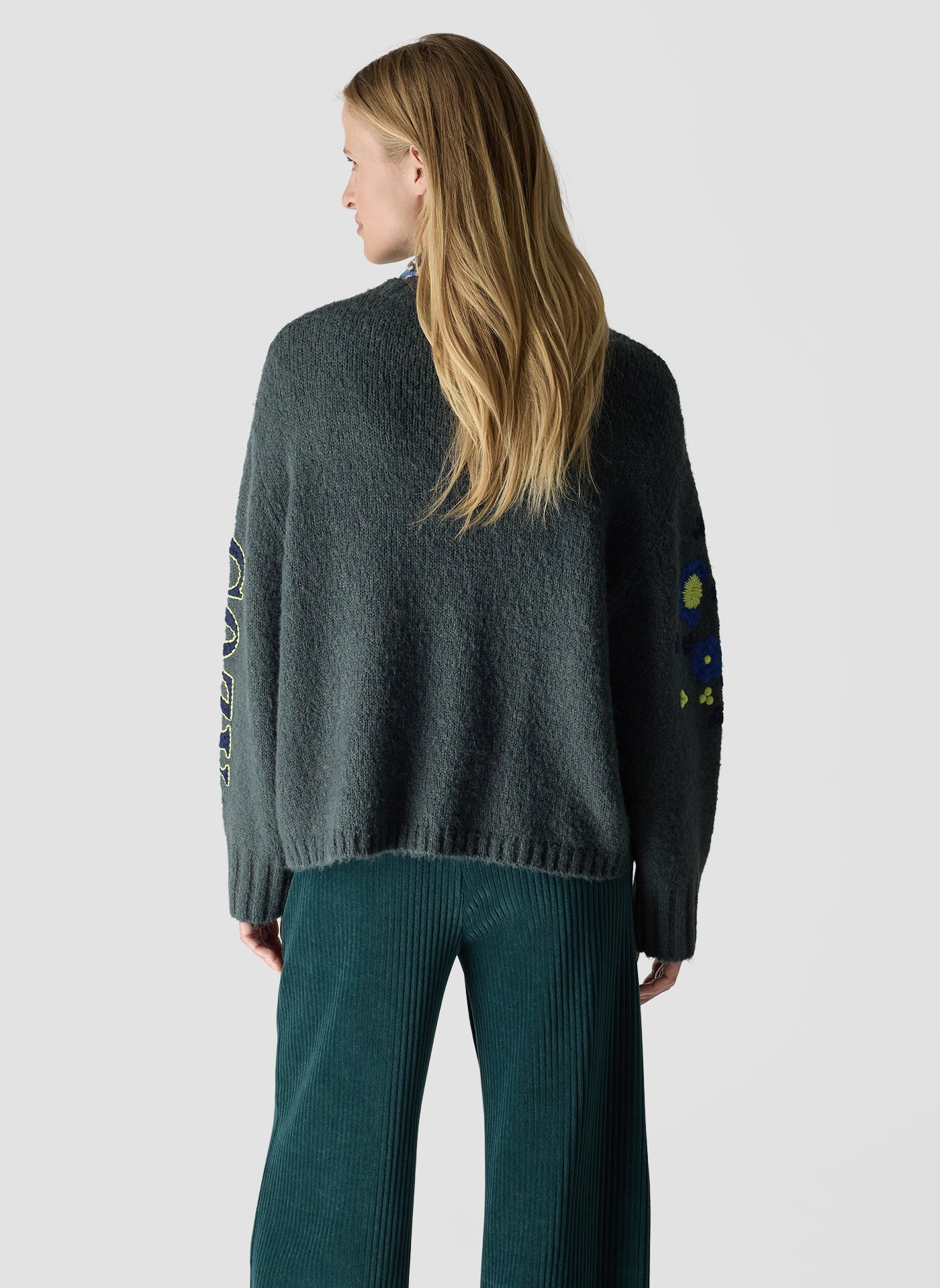 Long Sleeve Crew Neck Sweater in Petrol