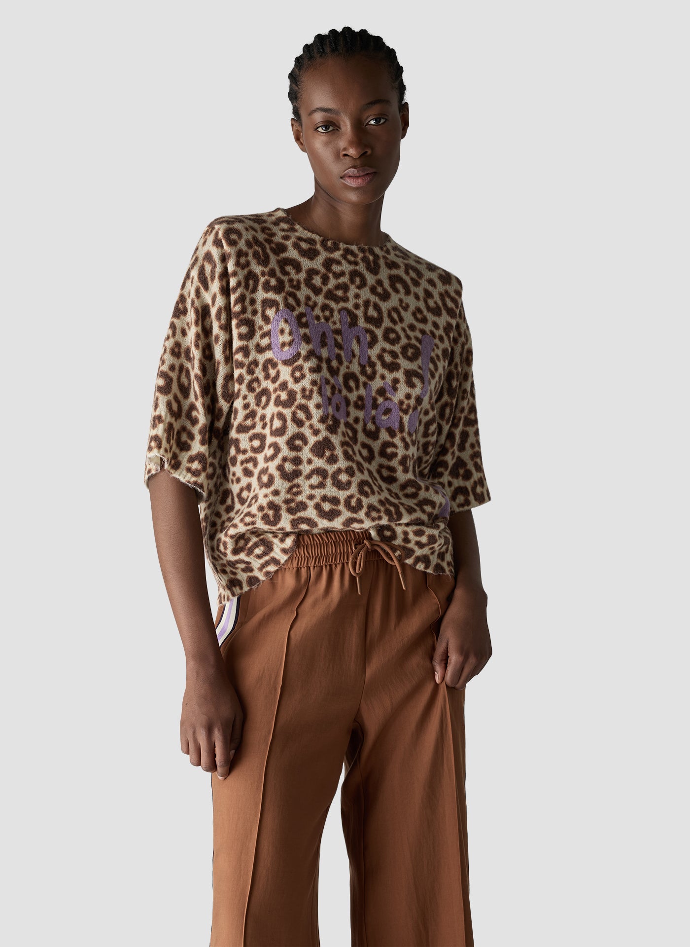 Leopard Print Slogan Knit in Cinnamon
