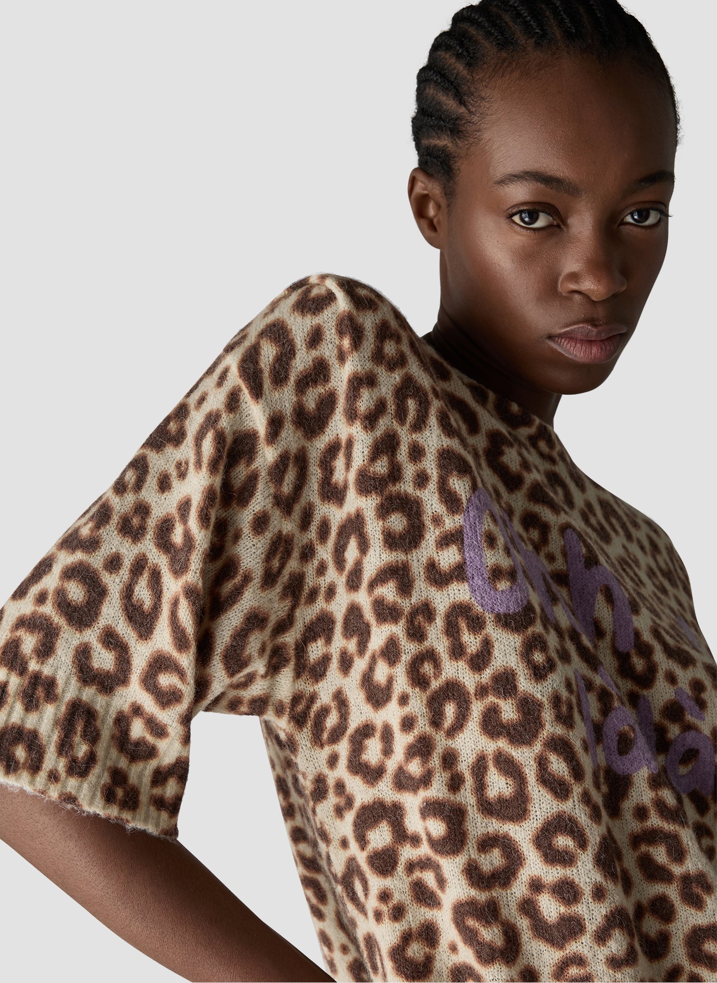 Leopard Print Slogan Knit in Cinnamon