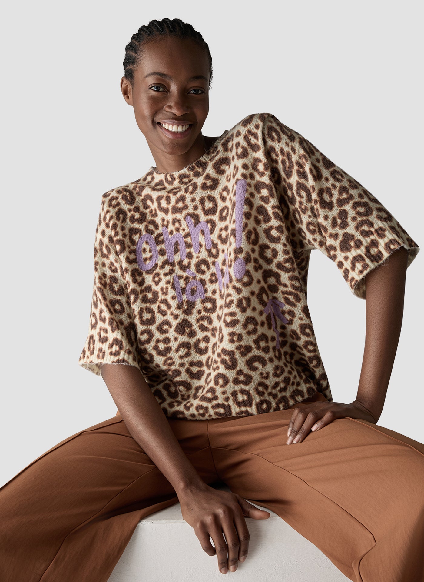 Leopard Print Slogan Knit in Cinnamon