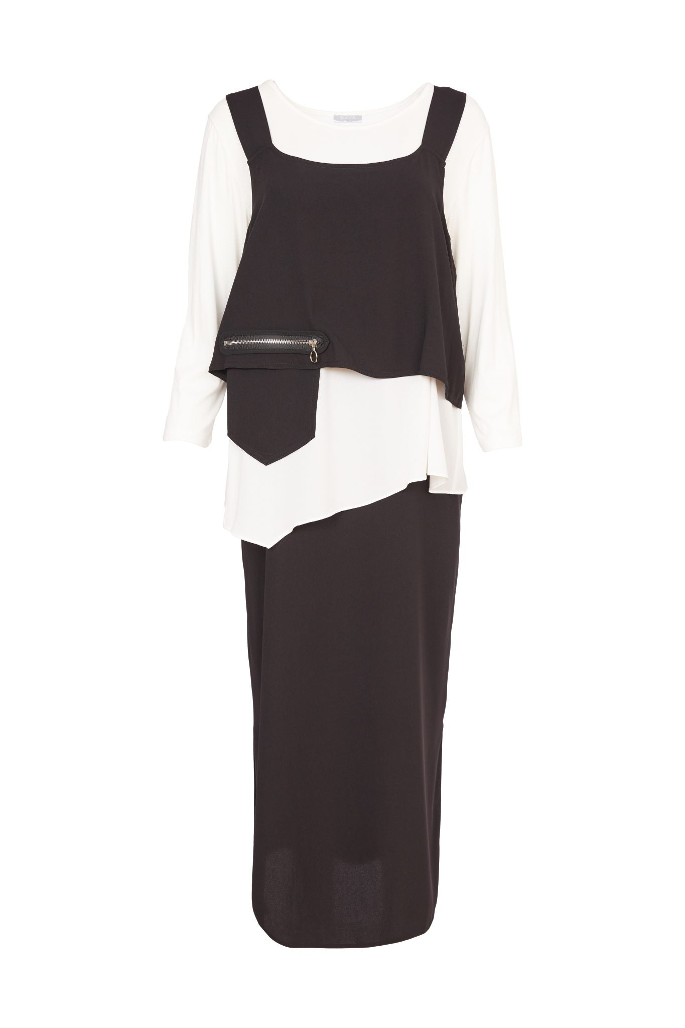 Layered Dress with Zip Detail in Black/Cream