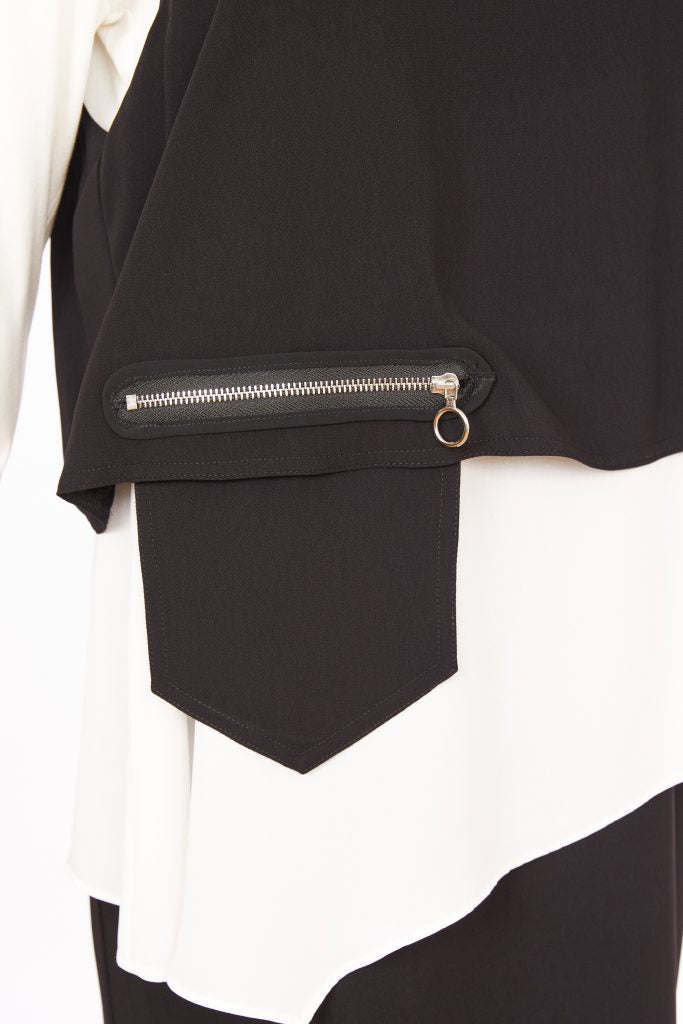 Layered Dress with Zip Detail in Black/Cream