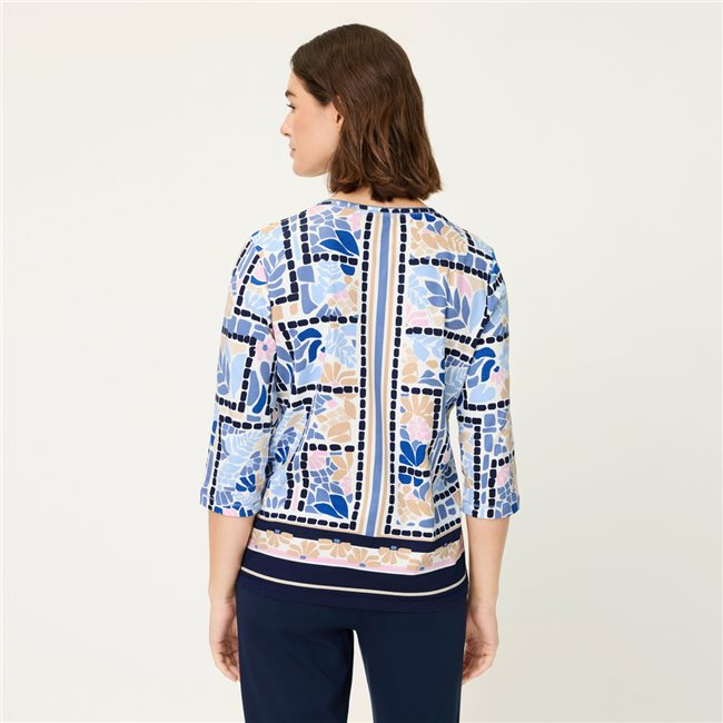 Leaf Print Top in Ink Blue