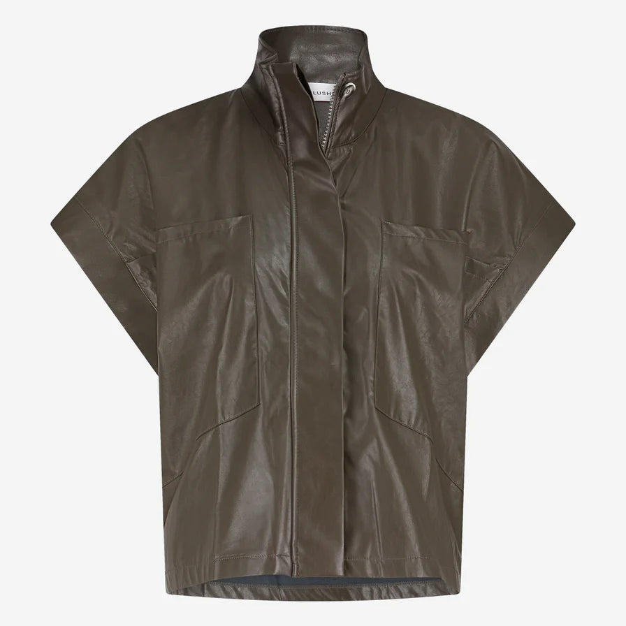 Paola Eco Leather Blouse in Army