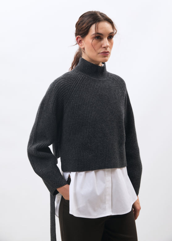 Melara Tie Detail Wool Jumper in Anthracite