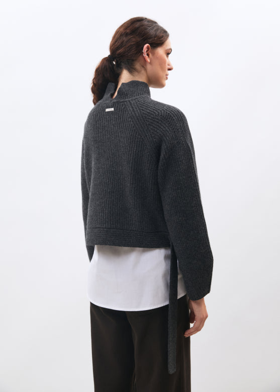Melara Tie Detail Wool Jumper in Anthracite