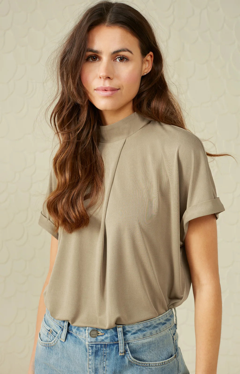 Top With High Neck in Pure Cashmere Brown