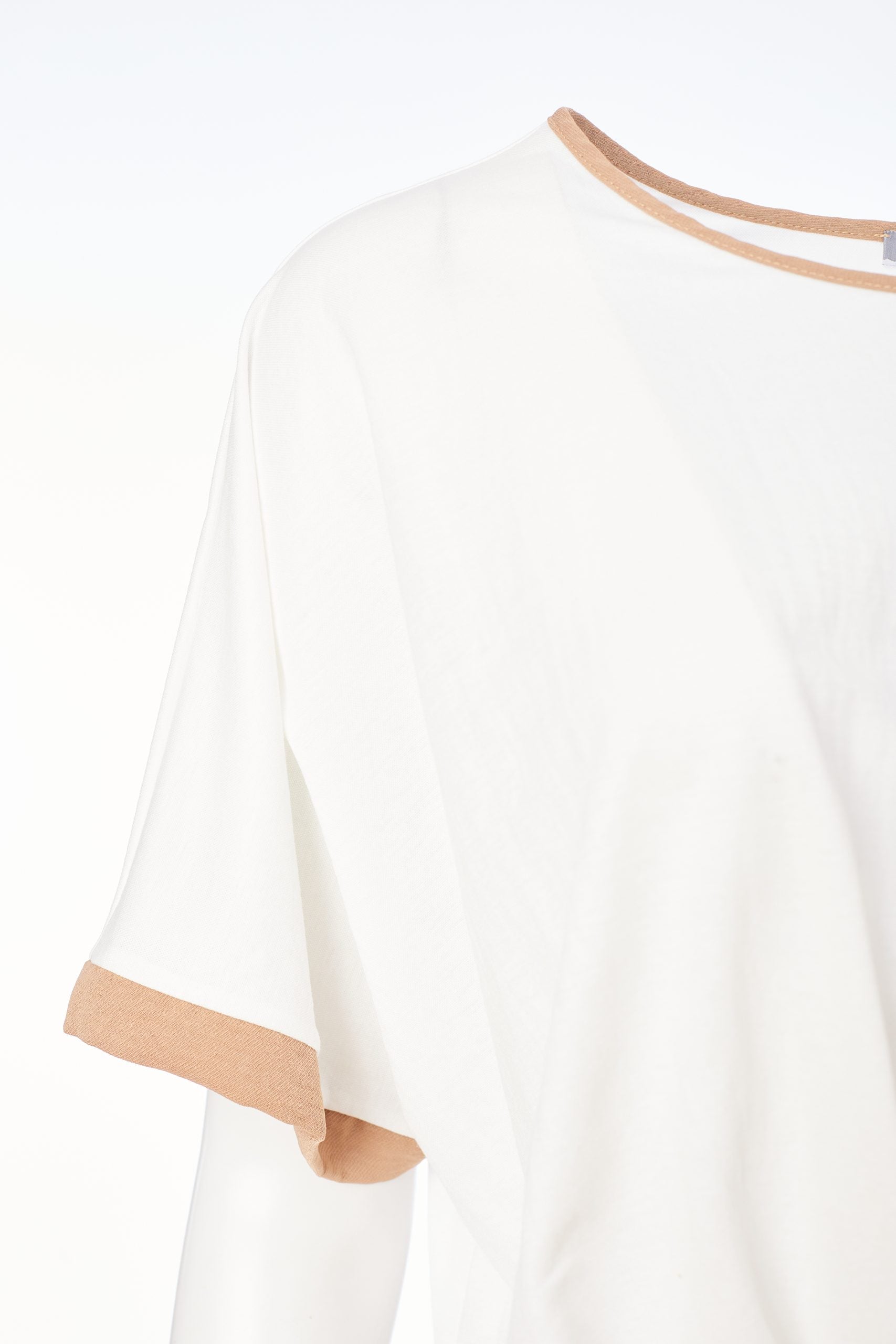 Pleated Hem Top in White and Tan