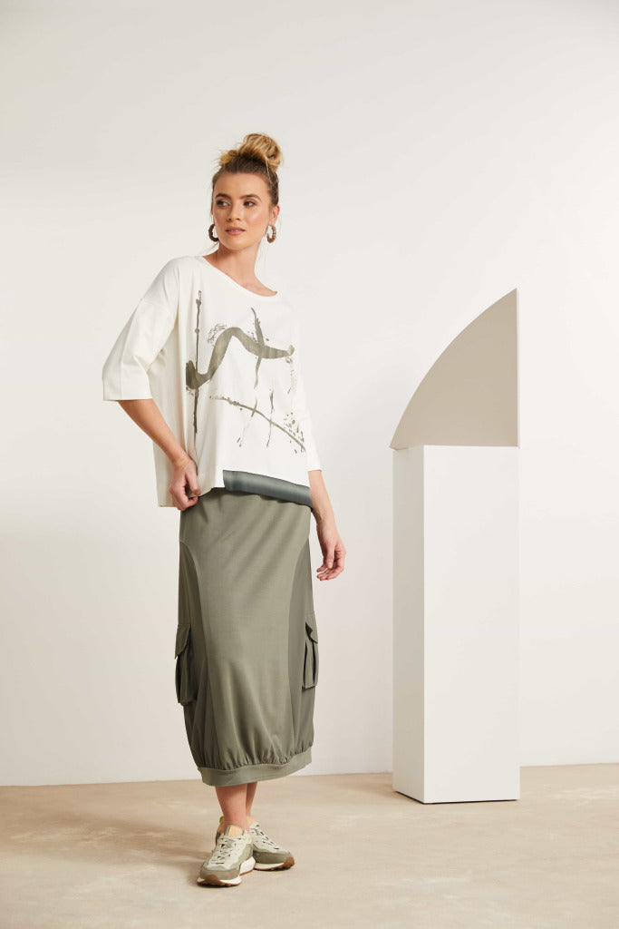 Drawstring Waist Skirt with Combat Pocket in Army