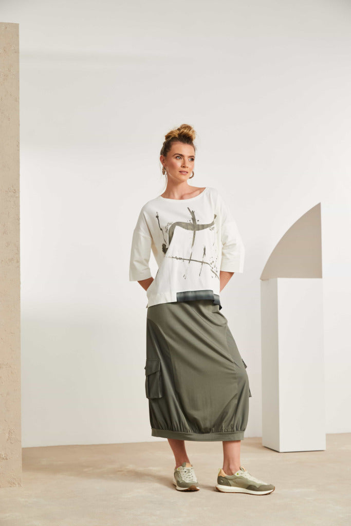 Drawstring Waist Skirt with Combat Pocket in Army