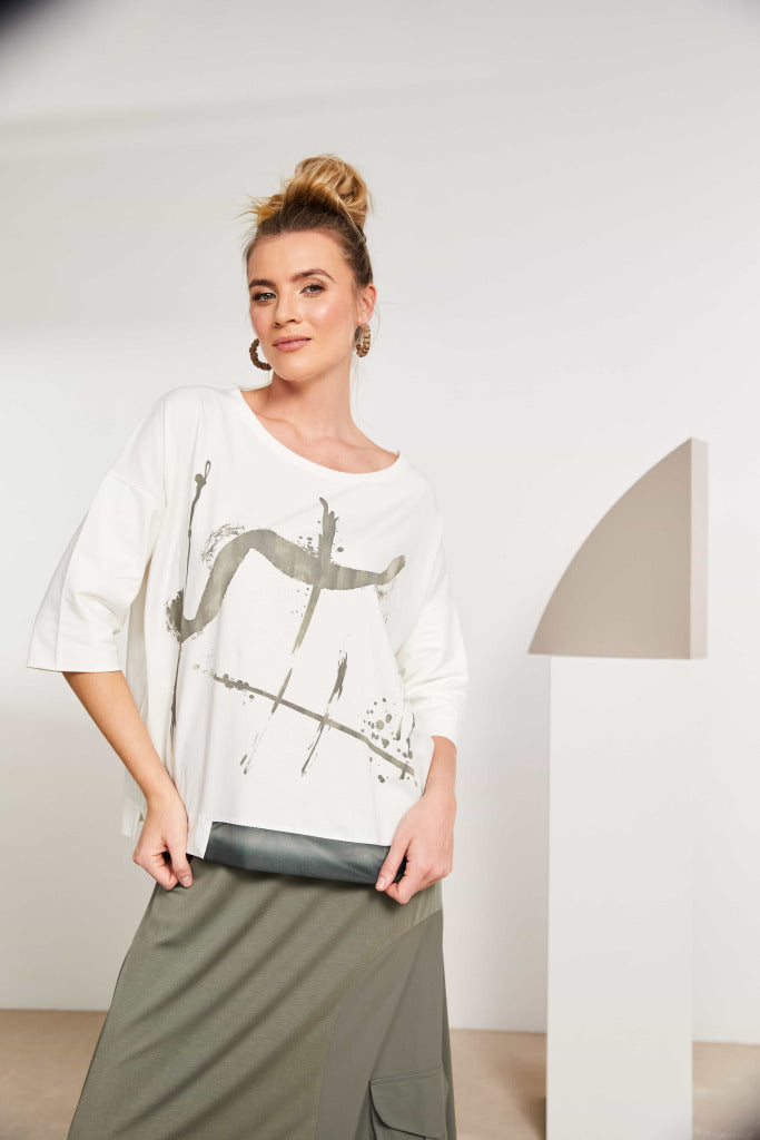 Placement Print Top in Army/White