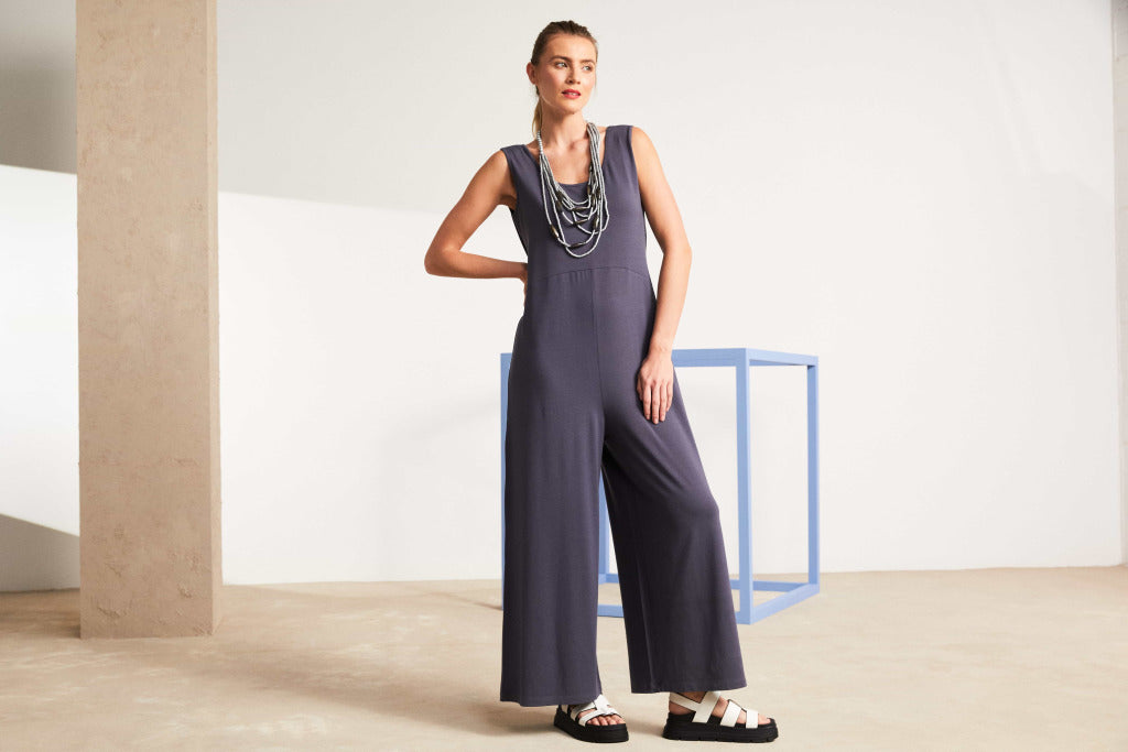 Soft Jersey Wide Leg Jumpsuit in Anthracite