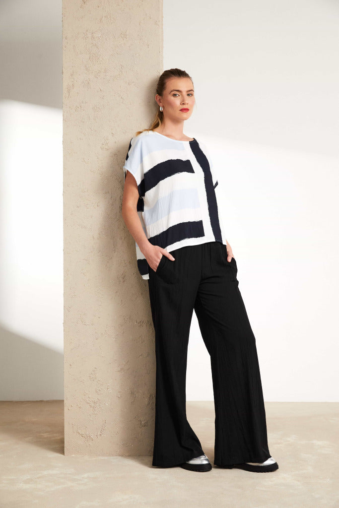 Trio Wide Stripe Square Top in Artic Blue