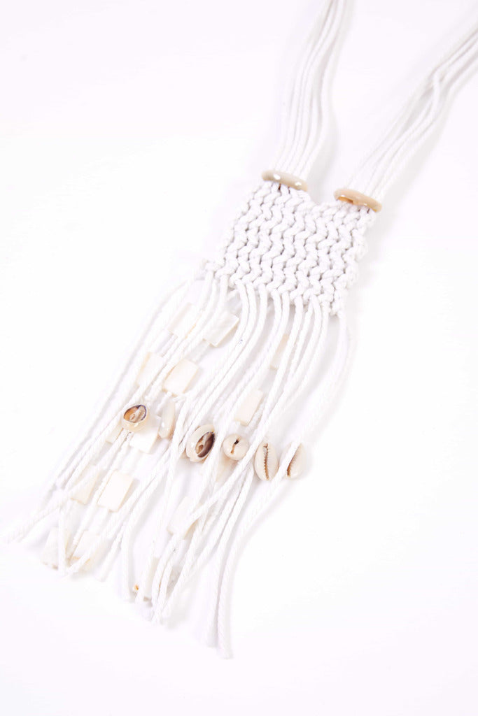 Tassel Cord Necklace with Fringing in Off White