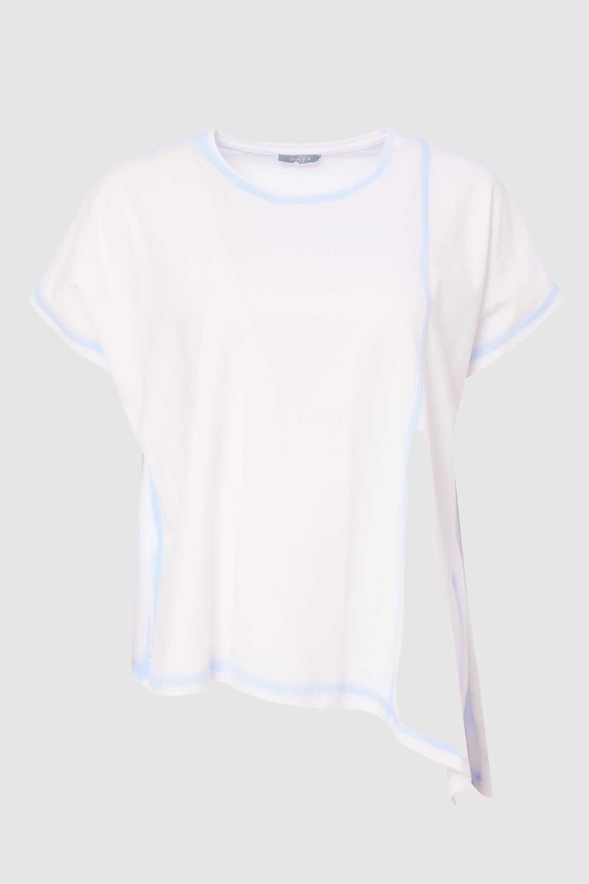 Angle Hem Top in White/Artic Blue