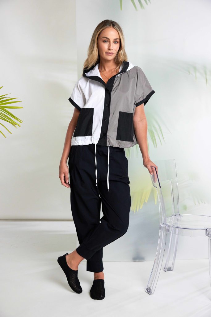 Two Tone Hooded Jacket in White/Taupe