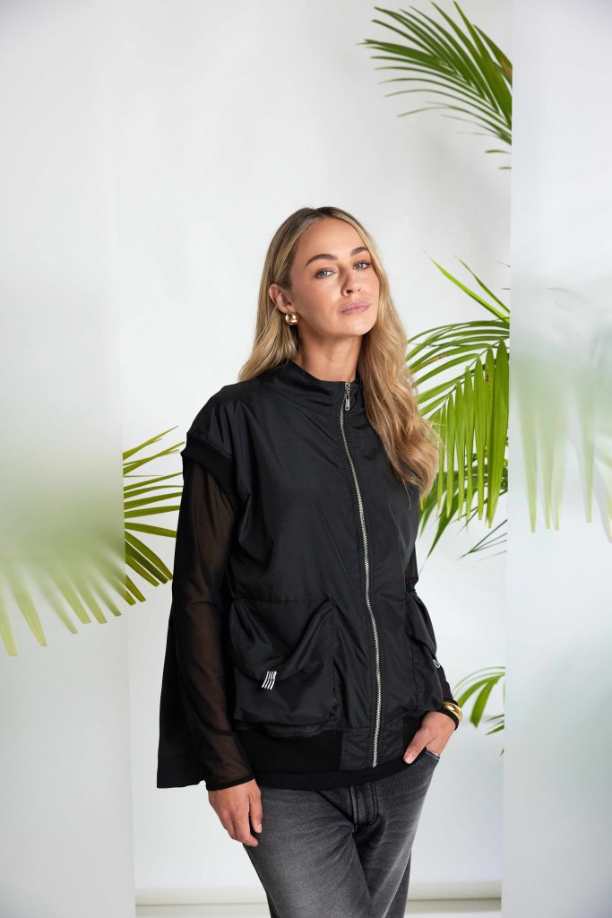 High Neck Zip Waistcoat in Black/White