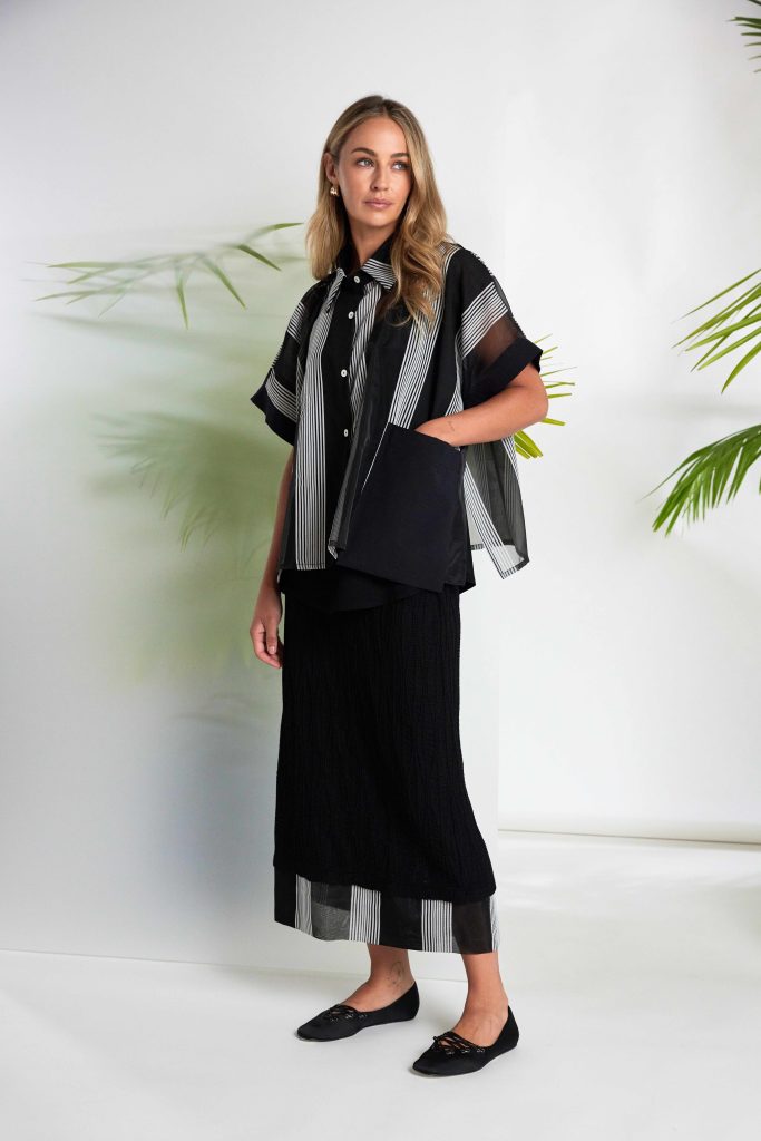 Stripped Organza Shirt in Black/White