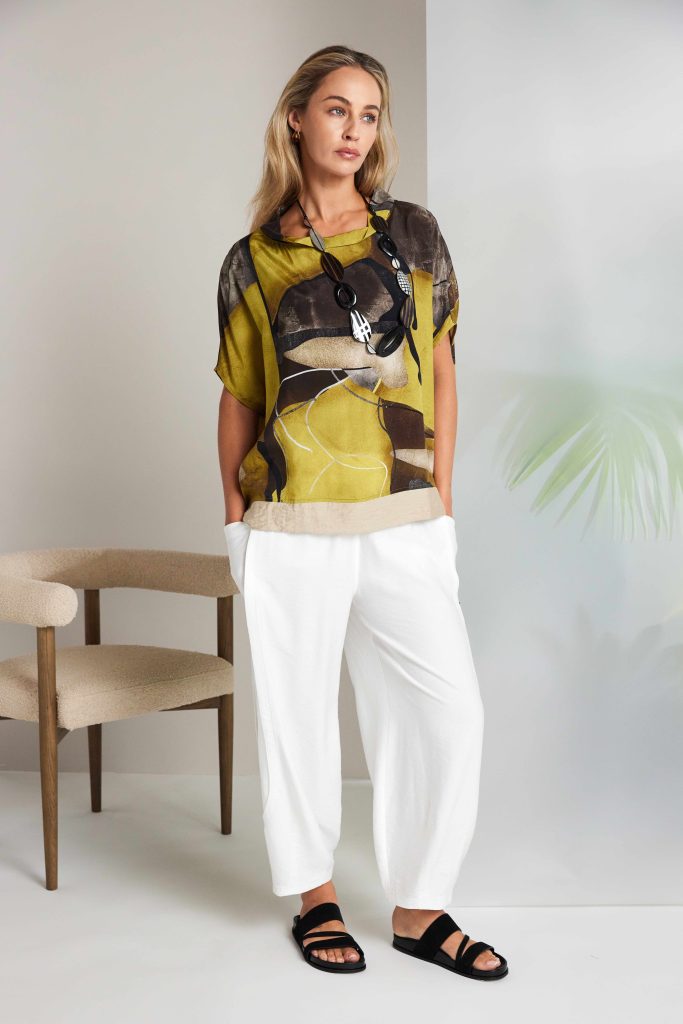 High Neck Square Shape Print Top in Oasis