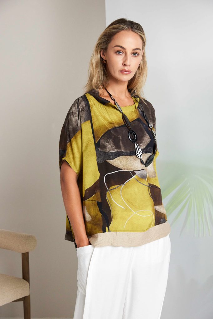 High Neck Square Shape Print Top in Oasis