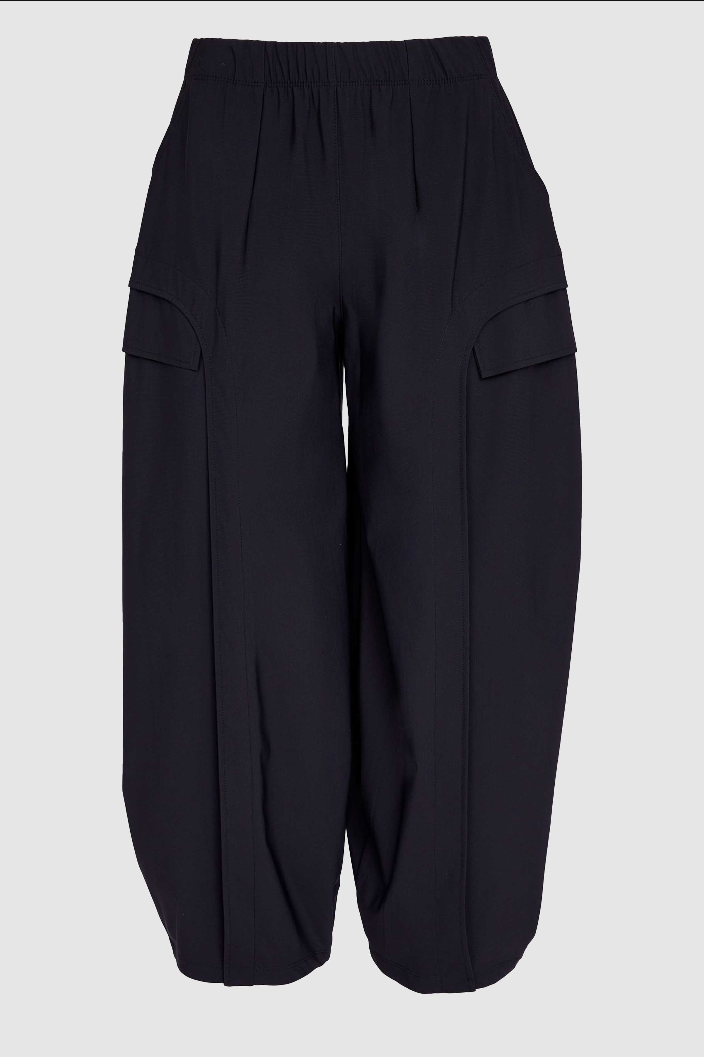 Balloon Shape Trouser With Curved Panel Front in Black