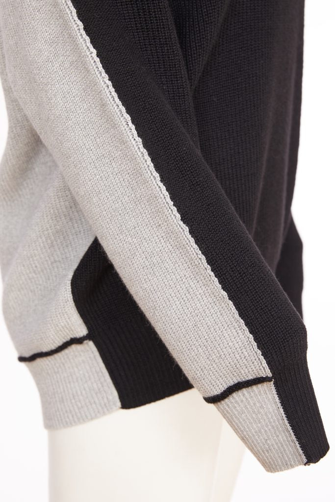 Hooded Knit with Contrast Back in Black/Grey