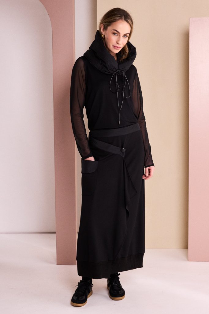 Skirt With Button Frill At Front in Black