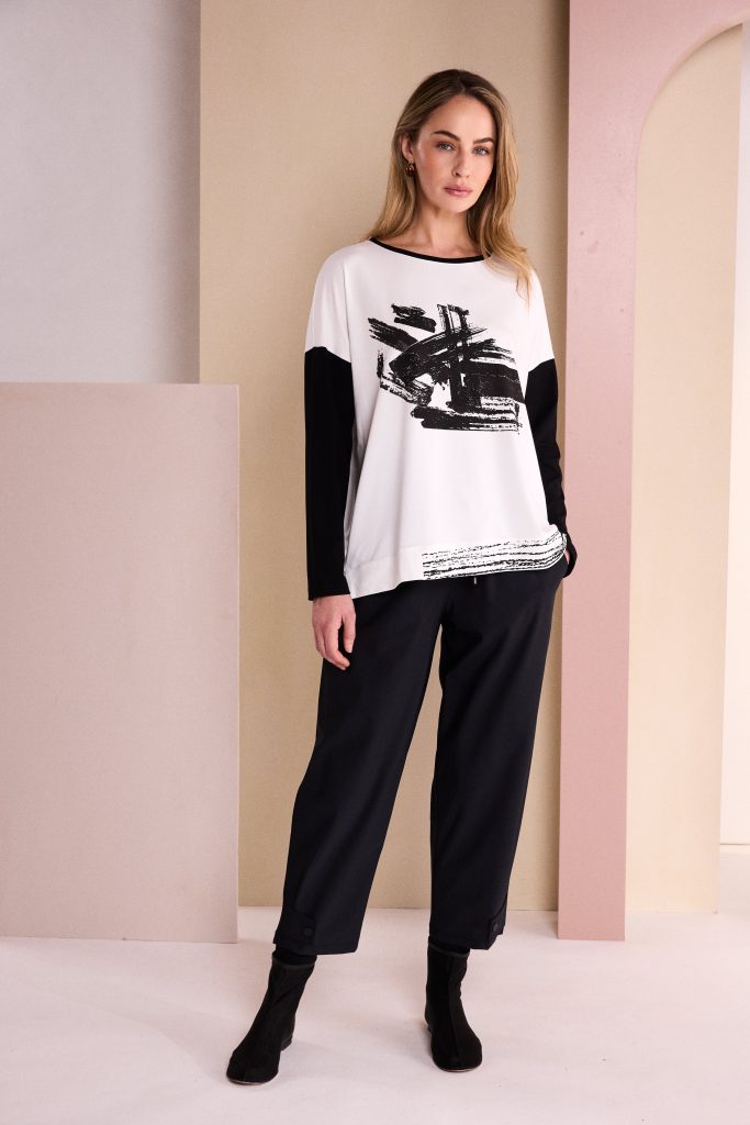 Drawstring Trouser With Tab At Hem in Black