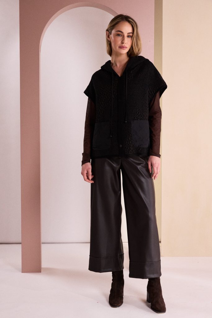 Wide Leg Faux Leatherette Trouser in Choko