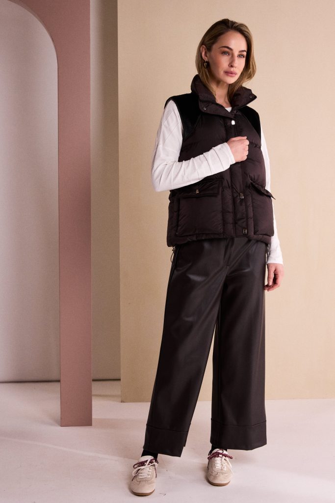 Wide Leg Faux Leatherette Trouser in Choko