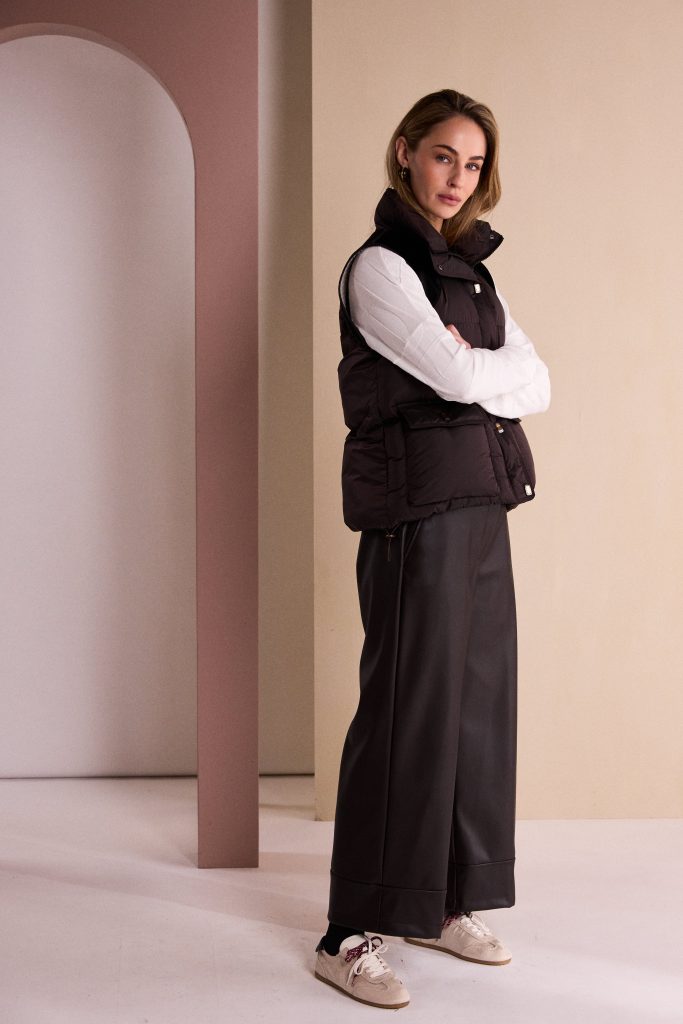 Wide Leg Faux Leatherette Trouser in Choko
