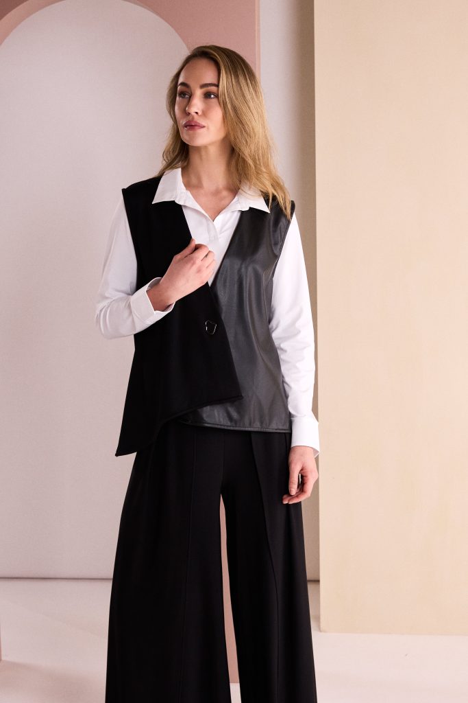 Jersey Top With Cotton Collar Cuff And Hem Panel  in White