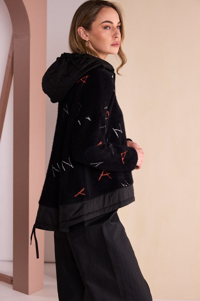 Logo Jacquard Hooded Top in Black/Tigerlily