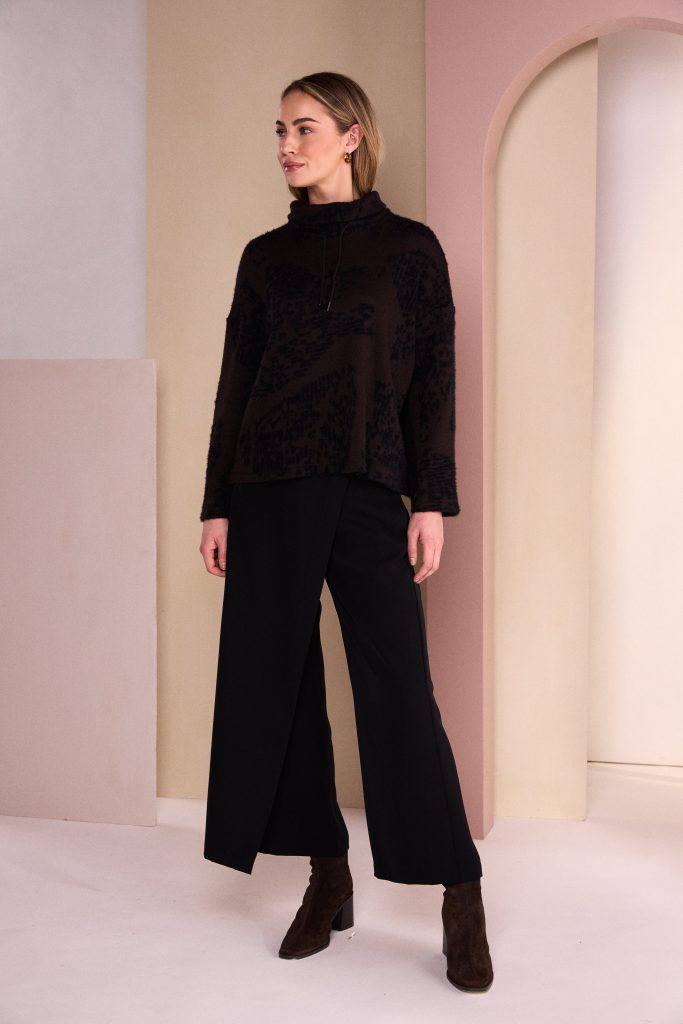 Trouser With Wrap Over Front  in Black