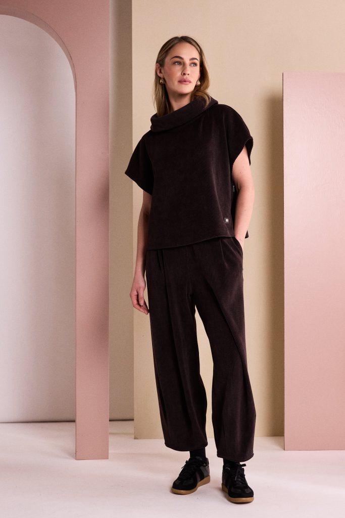 Soft Cord Trouser With Binding Hemline in Choko