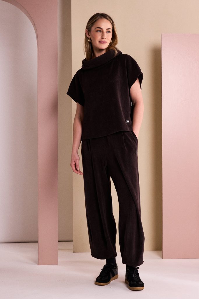 Soft Cord Trouser With Binding Hemline in Choko