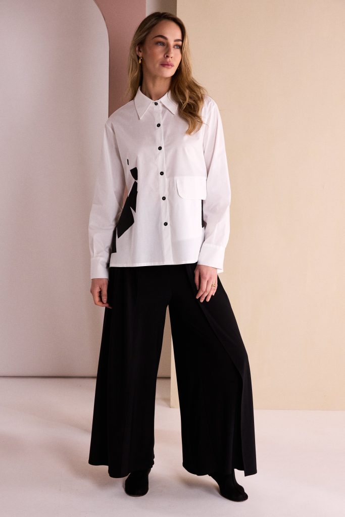 Trouser With Jersey Overskirt in Black