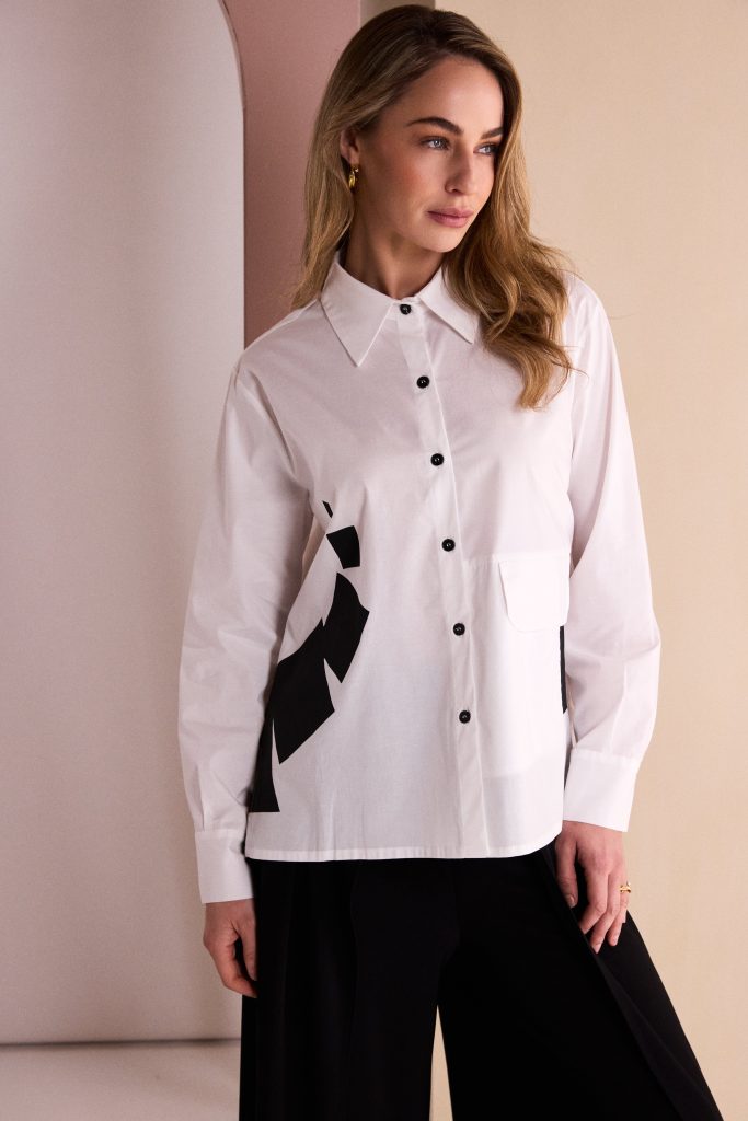 Placement Print Shirt in White/Black
