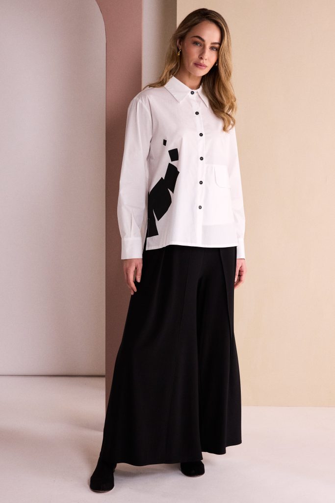 Trouser With Jersey Overskirt in Black