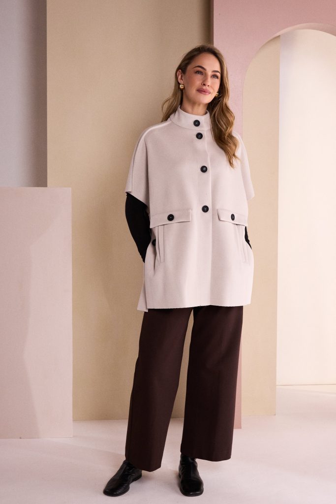 High Neck Button Through Jacket With Pocket Flap in Stone