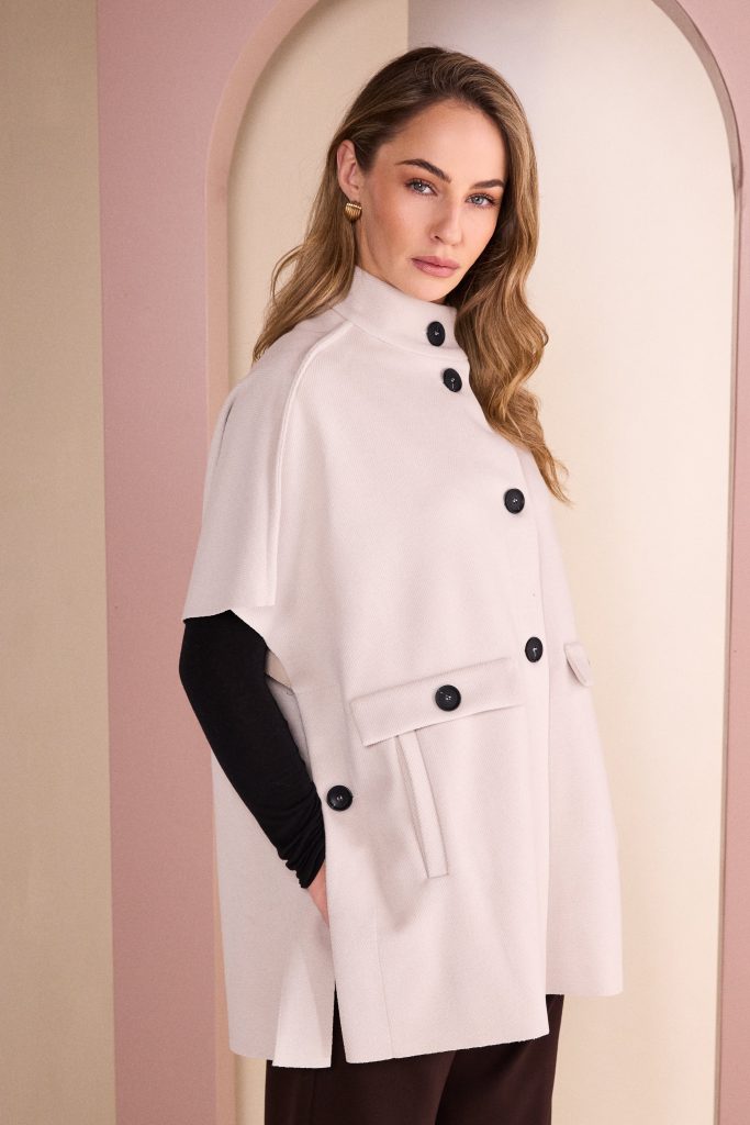 High Neck Button Through Jacket With Pocket Flap in Stone