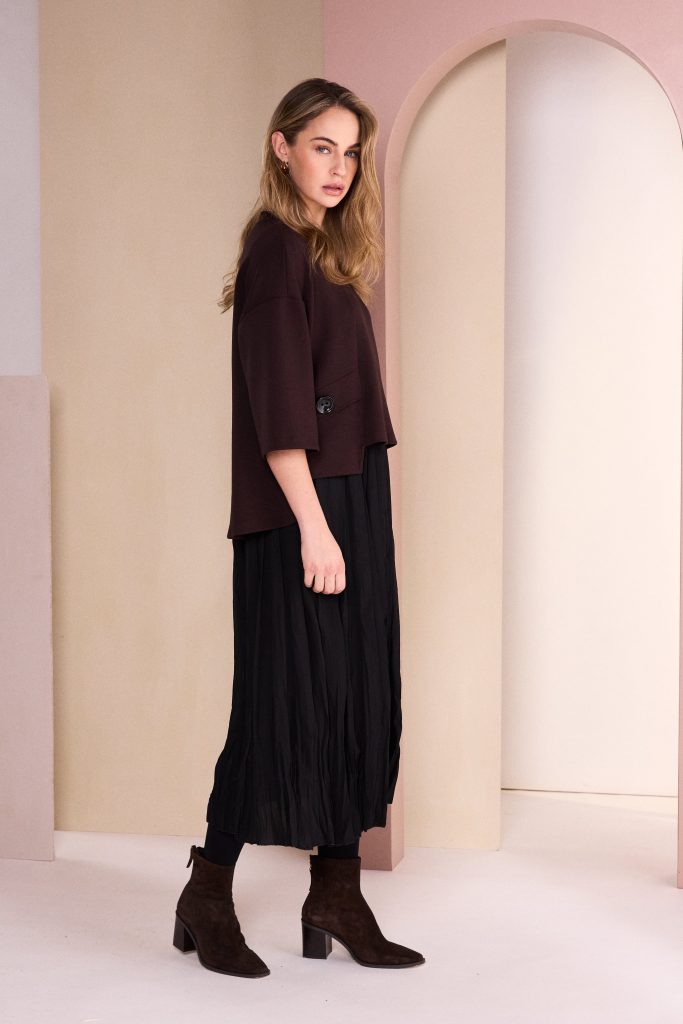 Two Piece Crushed Dress With Overtop in Black/Choko