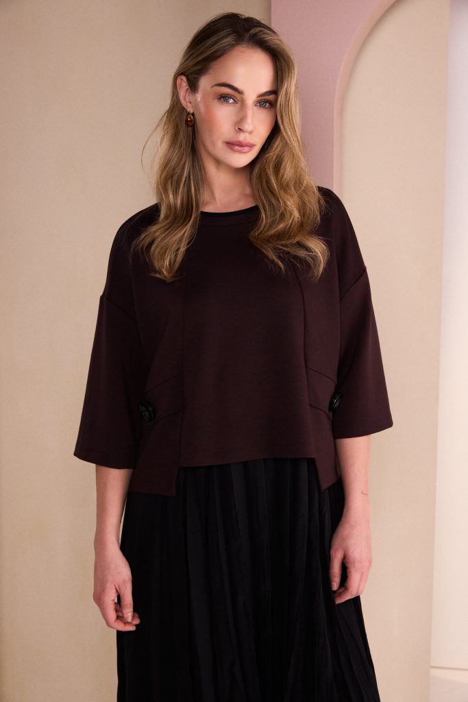 Two Piece Crushed Dress With Overtop in Black/Choko