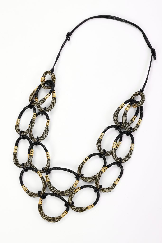 Large Colour Loop Necklace With Disc in Army